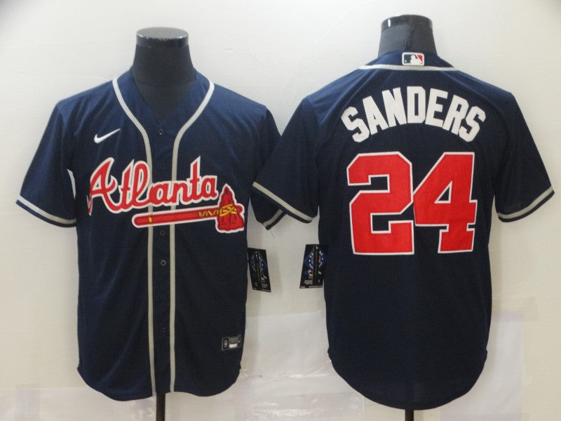 Men's Atlanta Braves Deion Sanders #24 Navy Replica Player Jersey1