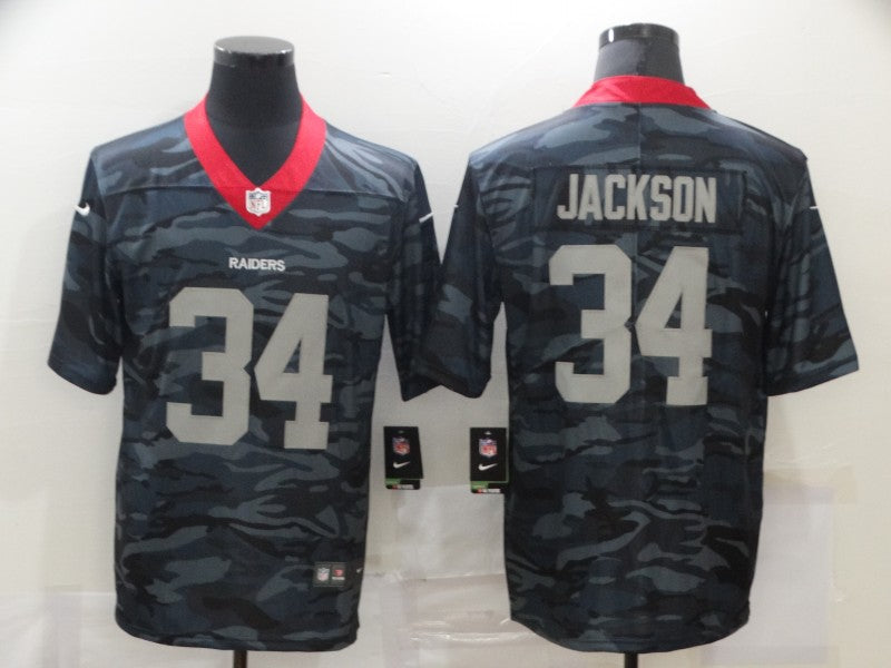 Men's Las Vegas Raiders Bo Jackson #34 Gray Camouflage Game Jersey1