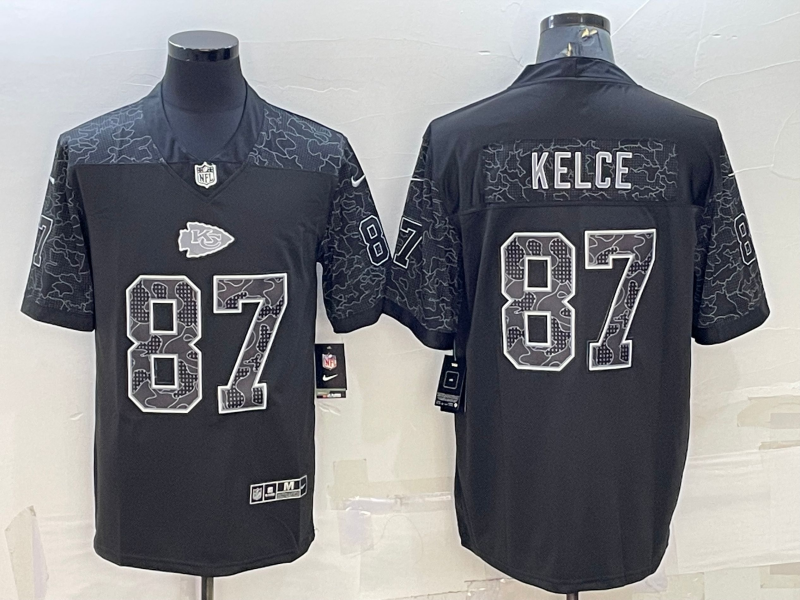 Men's Kansas City Chiefs Travis Kelce Black RFLCTV Limited Jersey