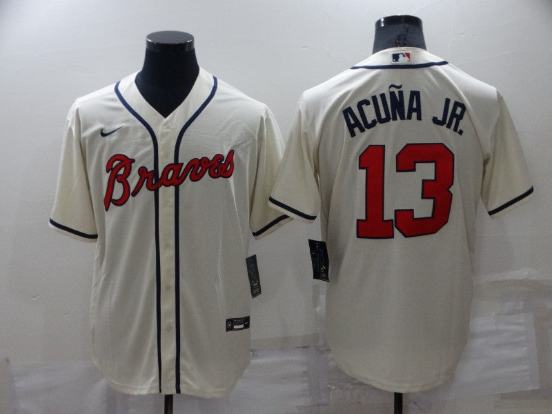 New Men's Atlanta Braves Ronald Acuna Jr. Rice White Jersey