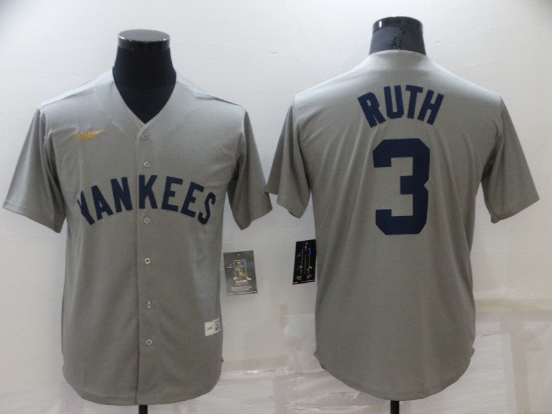 Men's New York Yankees Babe Ruth Gray Replica Baseball Jersey