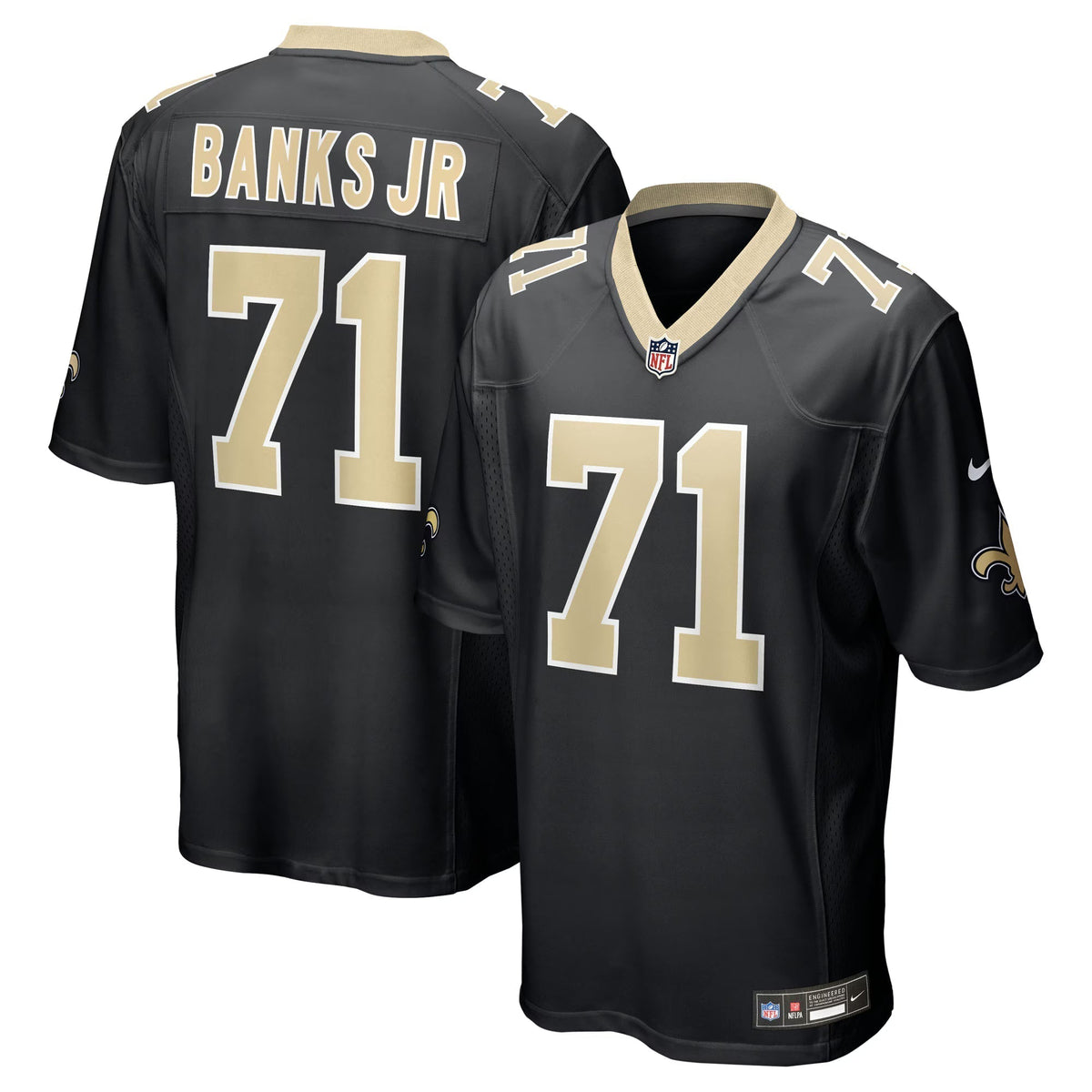 New Orleans Saints Kelvin Banks Jr. Black 2025  Draft First Round Pick Game Jersey