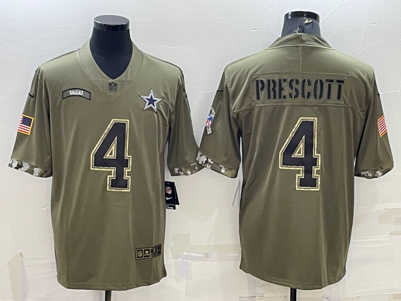 Men's Dallas Cowboys Dak Prescott Olive 2022 Salute To Service Limited Jersey