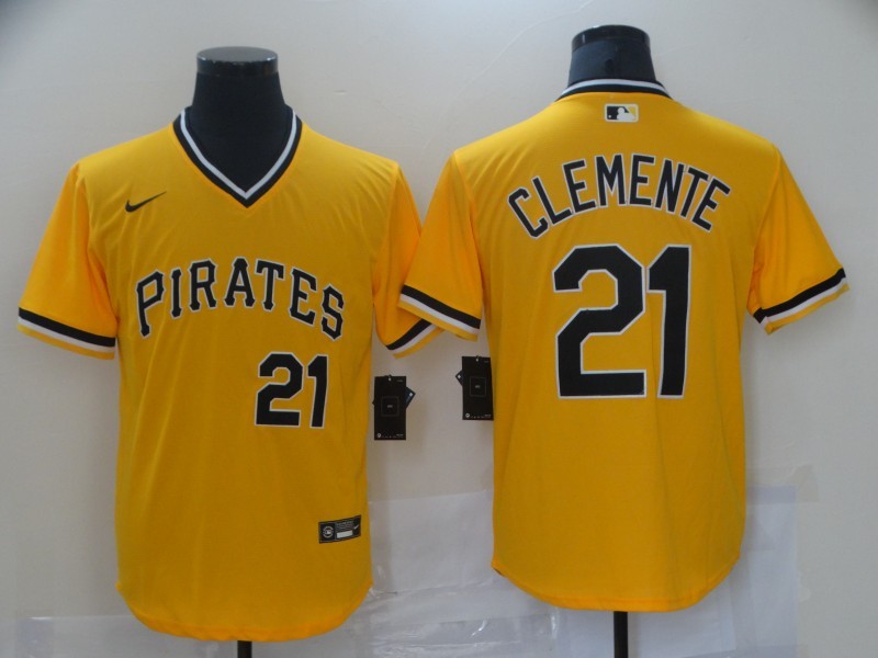 Men's Pittsburgh Pirates Roberto Clemente Yellow Replica Baseball Jersey