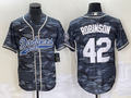 Men's Los Angeles Dodgers Jackie Robinson Grey Camouflage Player Jersey Joint Edition
