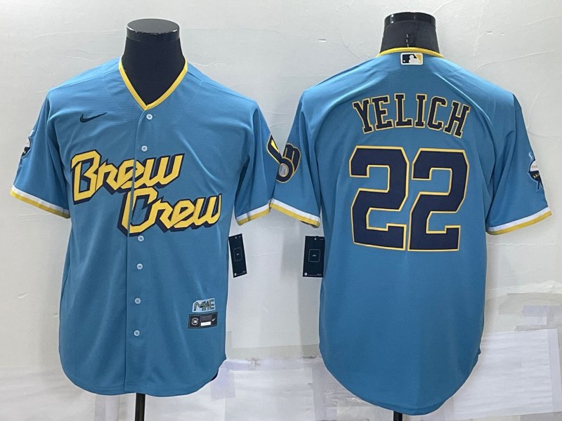 Men's Milwaukee Brewers Christian Yelich Blue Stitched Jersey