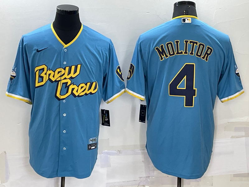 Men's Milwaukee Brewers Paul Molitor Blue Stitched Jersey