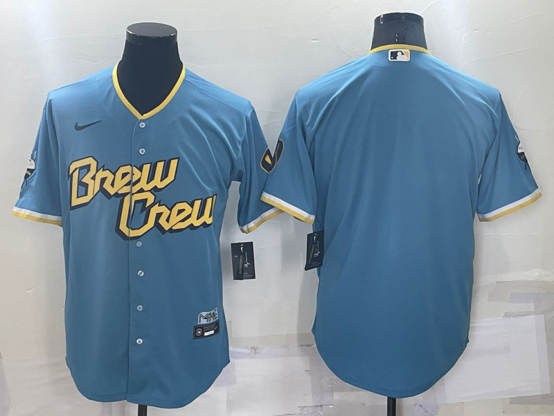 Men's Milwaukee Brewers Powder Blue 2022 City Connect Replica Blank Jersey1