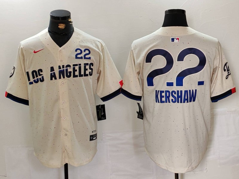 Men's Los Angeles Dodgers Clayton Kershaw #22 Cream 2024 City Connect Replica Player Jersey1
