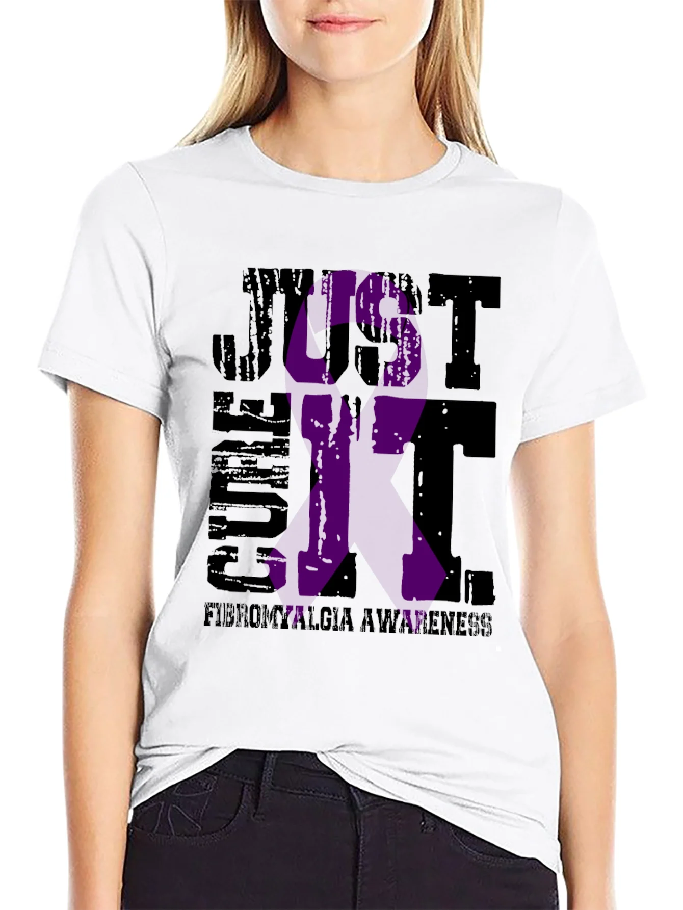 Fibromyalgia Awareness T-Shirt - Just Cure It Ribbon