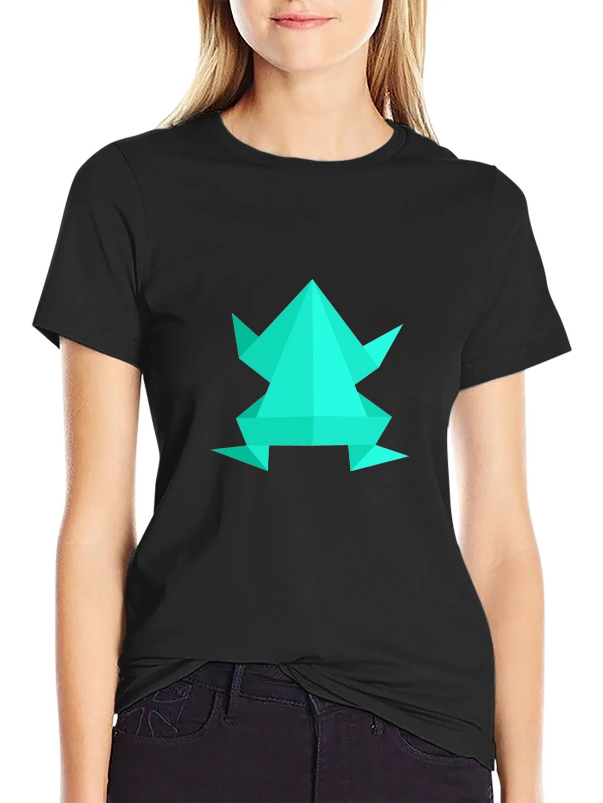 Geometric Frog Graphic Tee - Black Cotton Blend