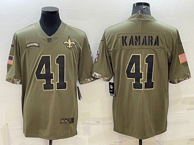 Men's New Orleans Saints Alvin Kamara Olive 2022 Salute To Service Limited Jersey