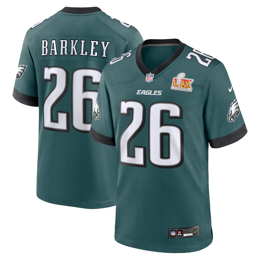 Men's Philadelphia Eagles Saquon Barkley #26 Midnight Green Super Bowl LIX Game Player Jersey1