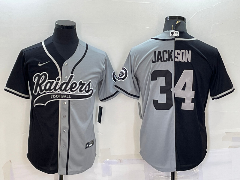 Men's Las Vegas Raiders Bo Jackson Black/Gray Game Jersey Joint Edition