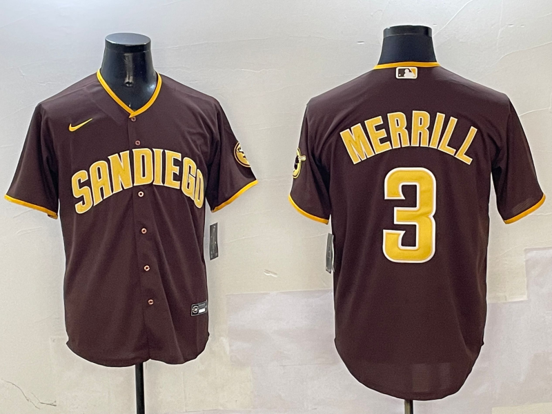 Men's San Diego Padres Jackson Merrill Brown Replica Player Jersey