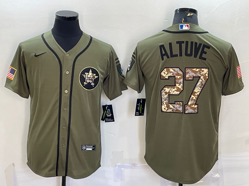 Men's Houston Astros Jose Altuve #27 Army Green Player Jersey1