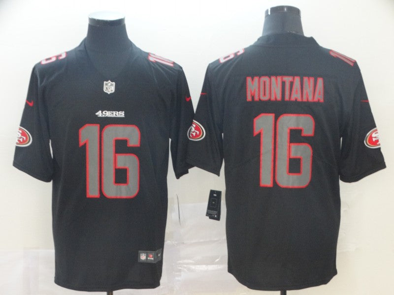 Men's San Francisco 49ers Joe Montana #16 Black Team Game Jersey1