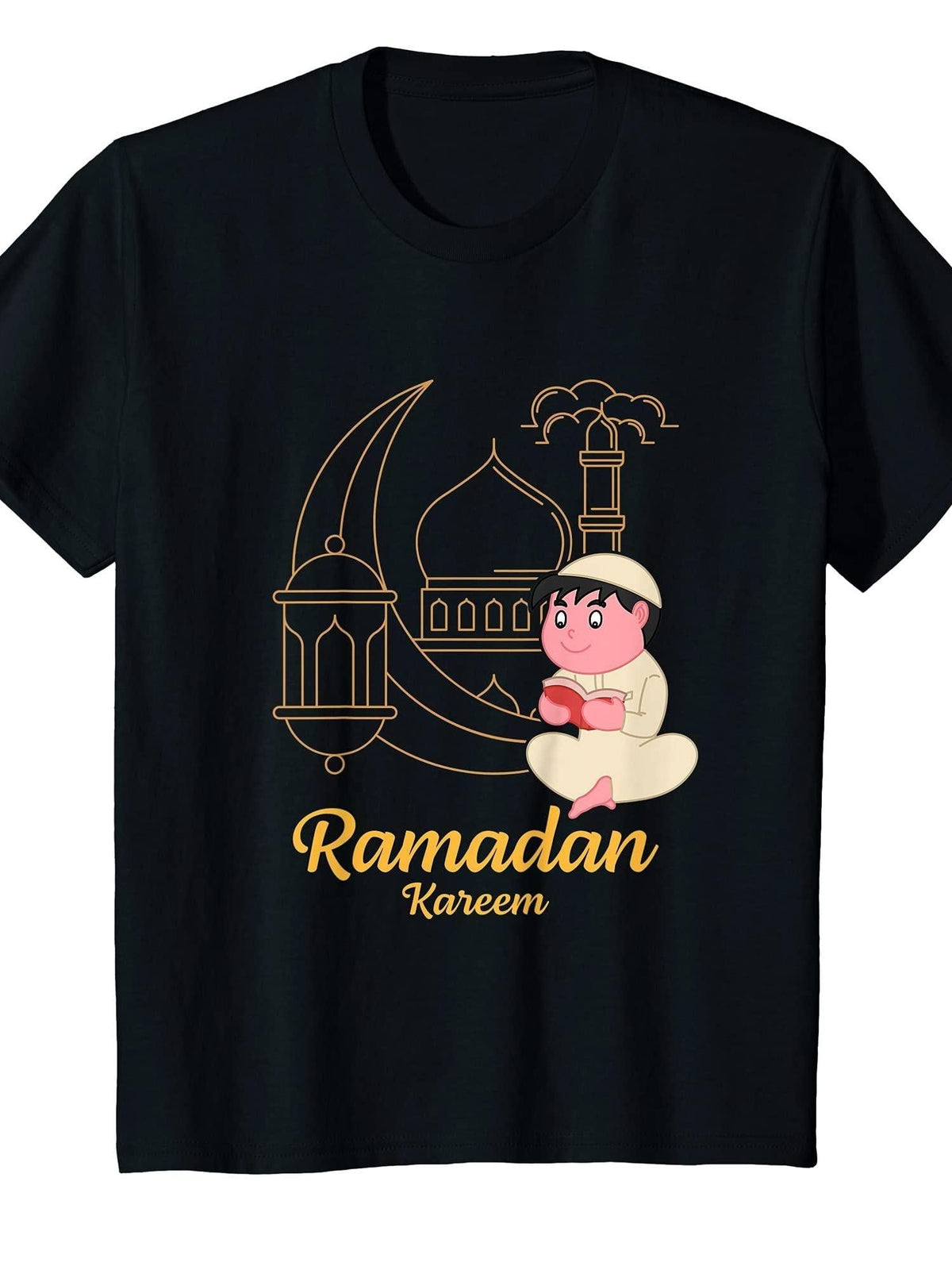 Kids Ramadan Kareem for Kids T-Shirt Ramadan 180gsm Cotton Round Neck Short Sleeve Men Casual T-Shirt