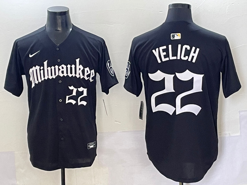 Men's Milwaukee Brewers Christian Yelich #22 Black Replica Team Jersey