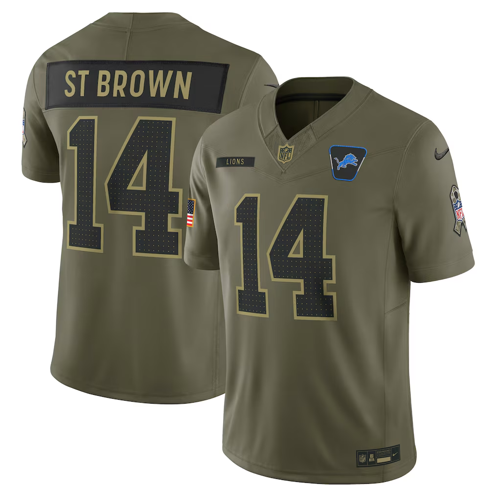 Men's Detroit Lions Amon-Ra St. Brown  Olive 2025 Salute to Service Limited Jersey