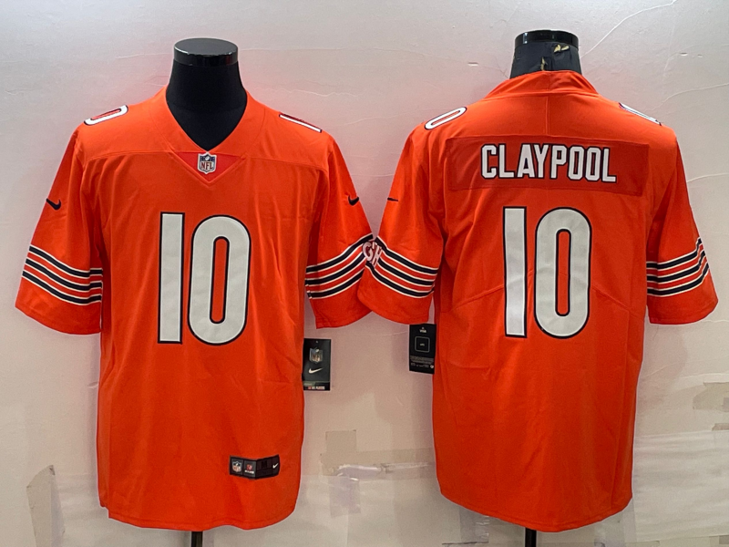 Men's Chicago Bears Chase Claypool #10 Orange Game Jersey1