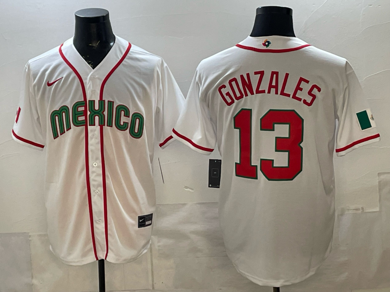 Men's Mexico Baseball Nick Gonzales #13 White 2026 World Baseball Classic Stadium Jersey