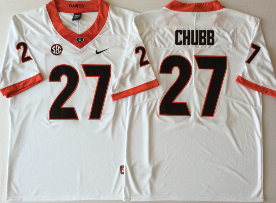 Men's Georgia Bulldogs Nick Chubb White Player Game Jersey
