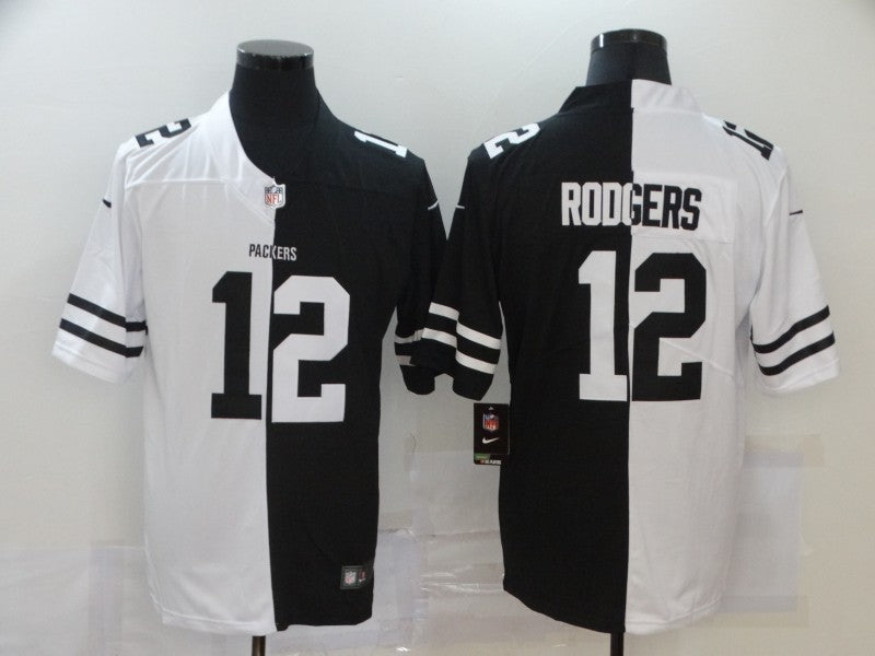 Men's Green Bay Packers Aaron Rodgers #12 Black/White Game Jersey1