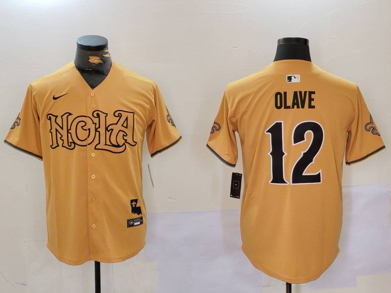Men's New Orleans Saints Chris Olave #12 Yellow Game Player Jersey1