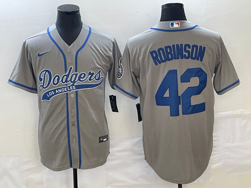 Men's Los Angeles Dodgers Jackie Robinson #42 Gray Player Jersey1 Joint Edition