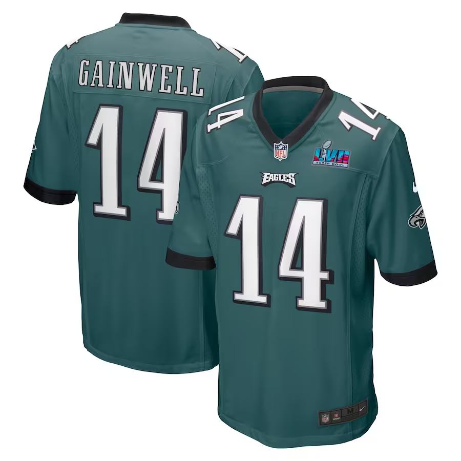 Men's Philadelphia Eagles Kenneth Gainwell Midnight Green Super Bowl LVII Patch Game Jersey