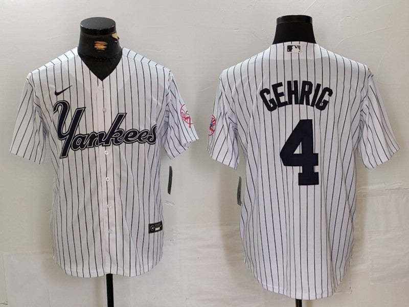 Men's New York Yankees Lou Gehrig White Replica Player Jersey1