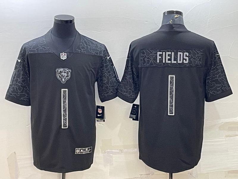 Men's Chicago Bears Justin Fields #1 Black RFLCTV Limited Jersey1