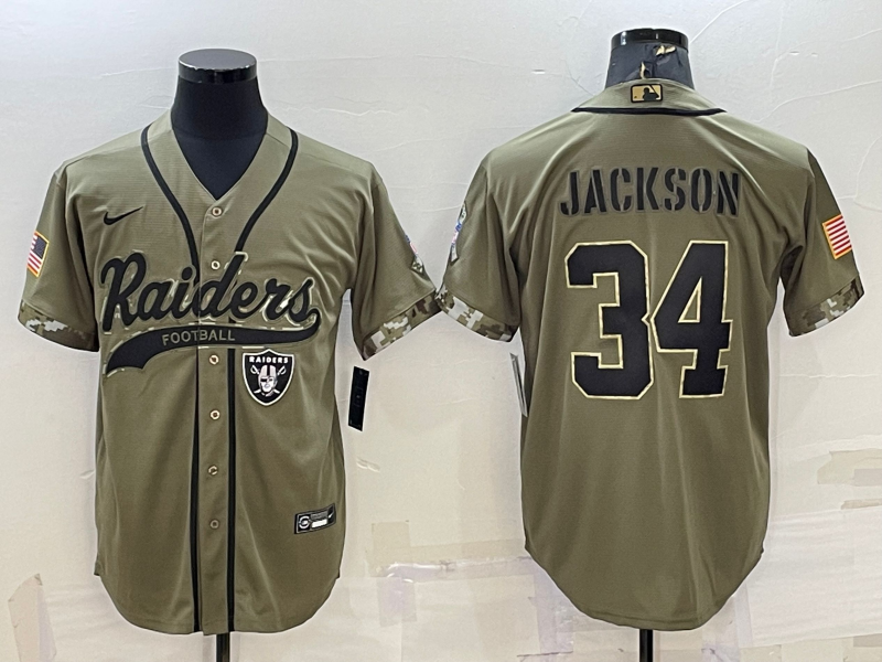 Men's Las Vegas Raiders Bo Jackson Olive 2022 Salute To Service Limited Jersey Joint Edition
