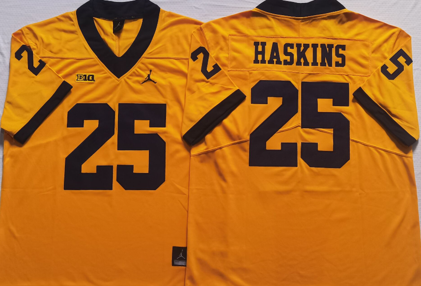 Men's Michigan Wolverines Hassan Haskins Yellow Alumni Player Game Jersey
