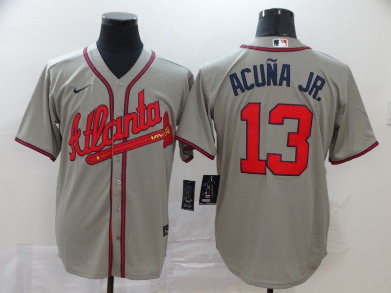 New Men's Atlanta Braves Ronald Acuna Jr. #13 Jersey1 Gray