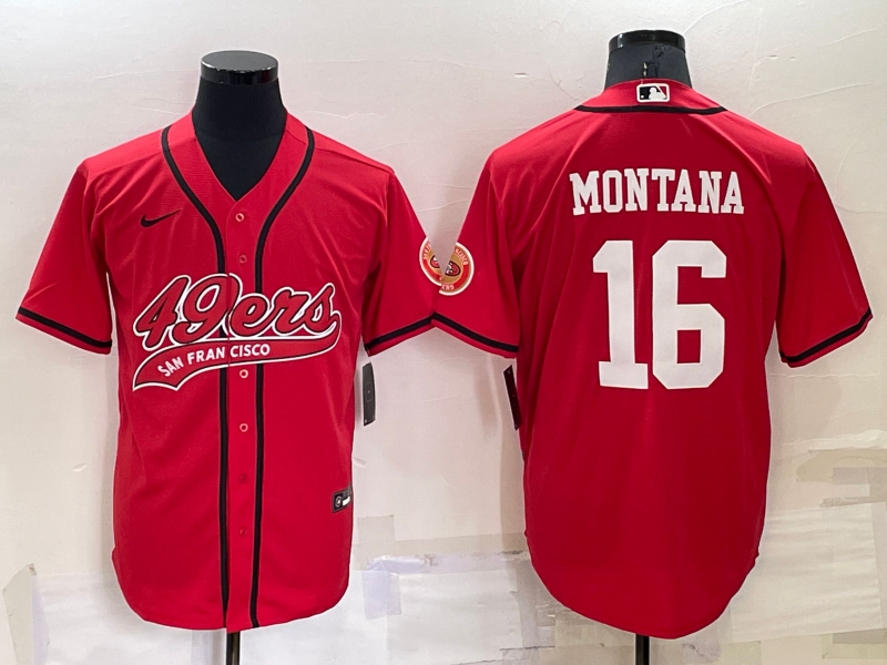 Men's San Francisco 49ers Joe Montana Red Game Jersey Joint Edition