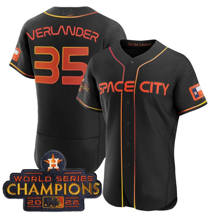 #35 Justin Verlander Houston Astros 2023 SPACE CITY CHAMPIONS FLEX JERSEY C BLACK ALL STITCHED Baseball Jerseys