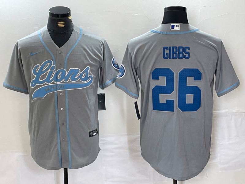 Men's Detroit Lions Jahmyr Gibbs #26 Gray Game Jersey1