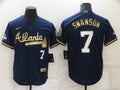 Men's Atlanta Braves Dansby Swanson Navy Fashion Stitched Jersey