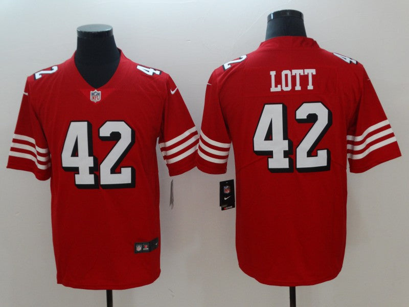 Men's San Francisco 49ers Ronnie Lott #42 Red Game Player Jersey1