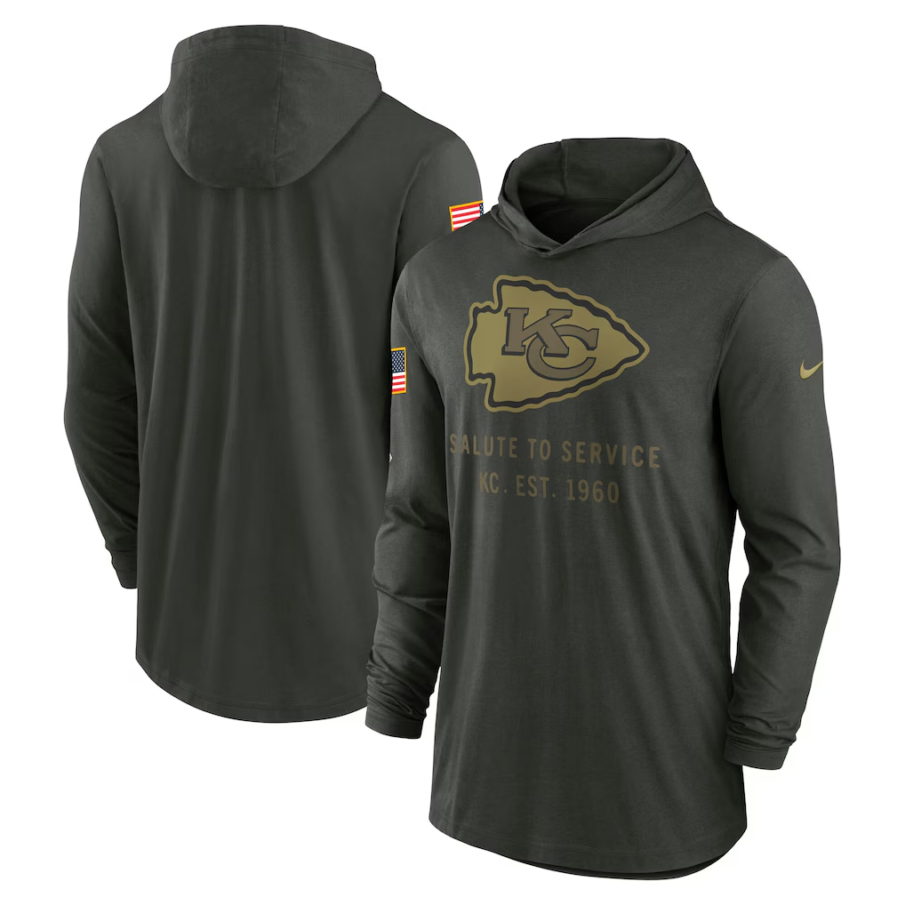 Men's Kansas City Chiefs  Forest Green 2025 Salute to Service Sideline Dri-FIT Lightweight Hooded Pullover