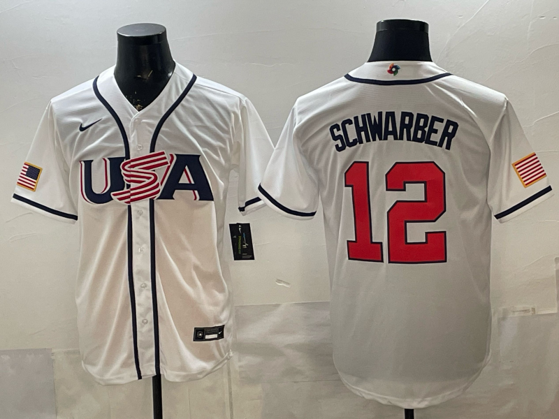 Men's USA Baseball Kyle Schwarber #12 White 2026 World Baseball Classic Stadium Jersey