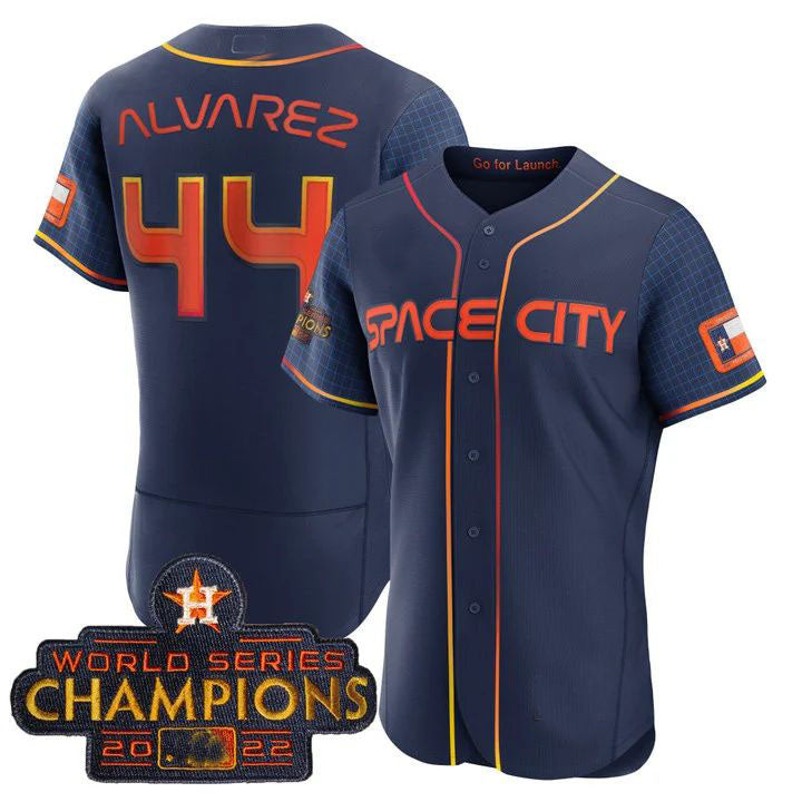 #44 Yordan Alvarez Houston Astros 2023 SPACE CITY CHAMPIONS FLEX JERSEY C blue ALL STITCHEDBaseball Jerseys