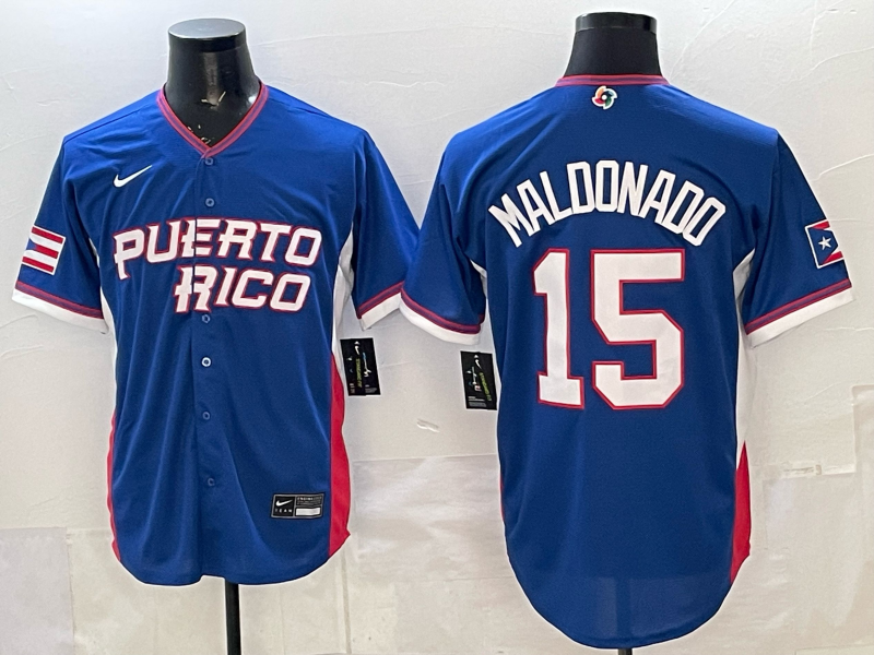 Men's Puerto Rico Baseball Martin Maldonado #15 Royal 2026 World Baseball Classic Stadium Jersey