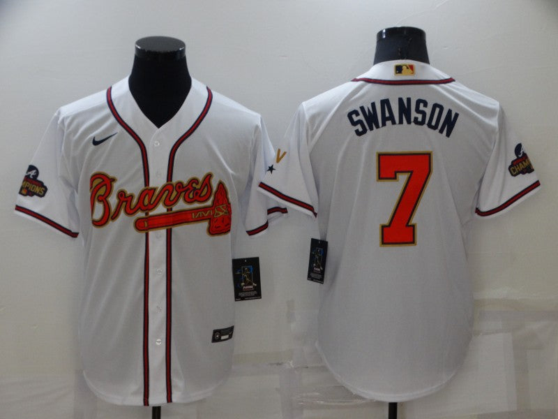 Men's Atlanta Braves Dansby Swanson White Replica Game Jersey