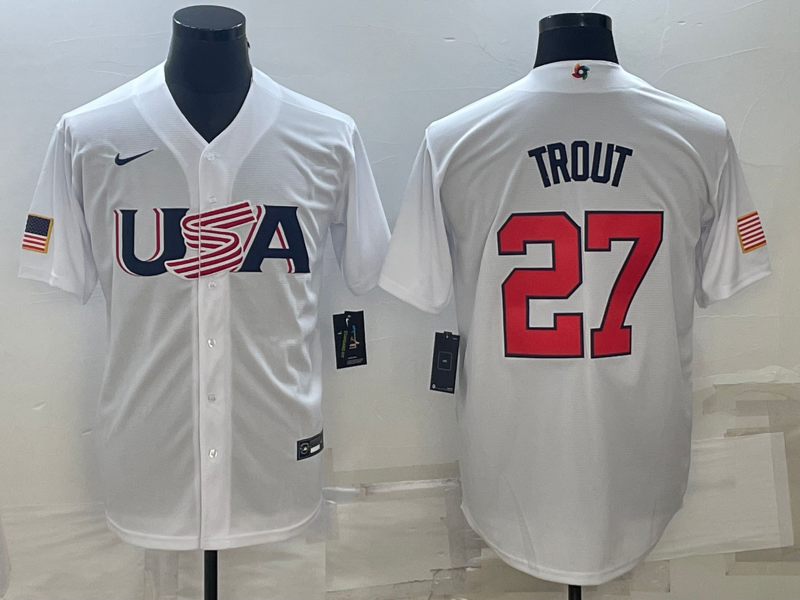 Men's 2023 World Baseball Classic Mike Trout USA White Jersey