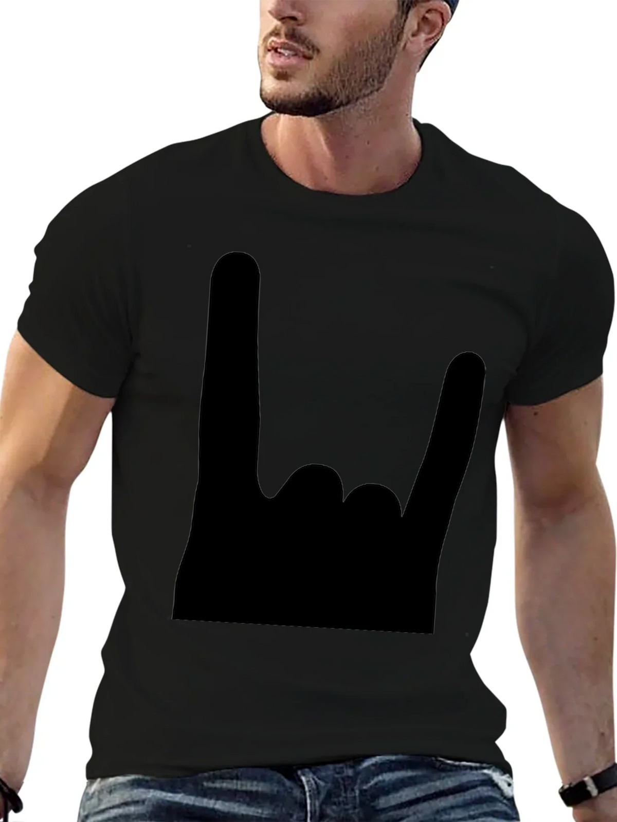 Rock On Black T-Shirt - Heavy Metal Hand Sign