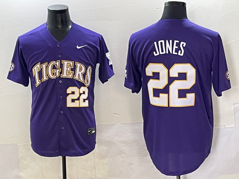 Men's LSU Tigers Jared Jones #22 Purple Replica Player Jersey