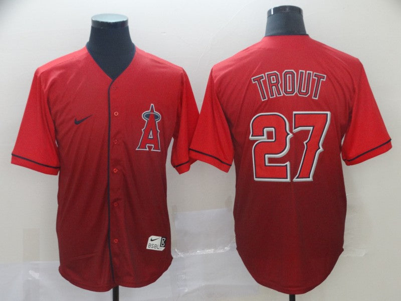 Men's Los Angeles Angels Mike Trout #27 Red Gradient Baseball Jersey1